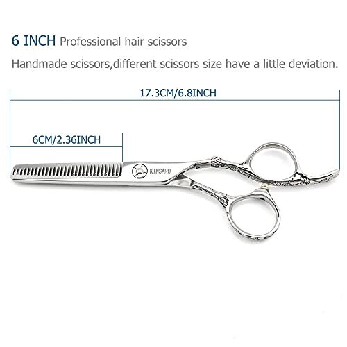 Professional KINSARO 6 Inch Barber Scissors for Hair Cutting and Thinning