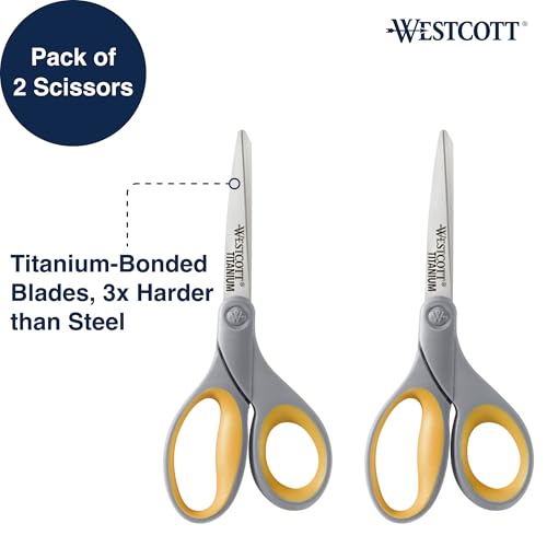 Titanium Scissors, Yellow/Gray, 2 Pack for Office & Home