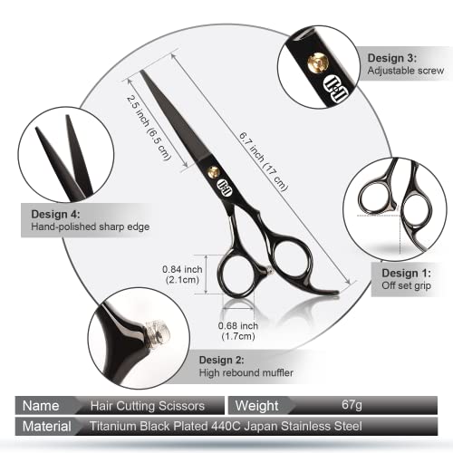 Professional Hair Cutting Scissors Set for Barbers and Hairdressers (Black)