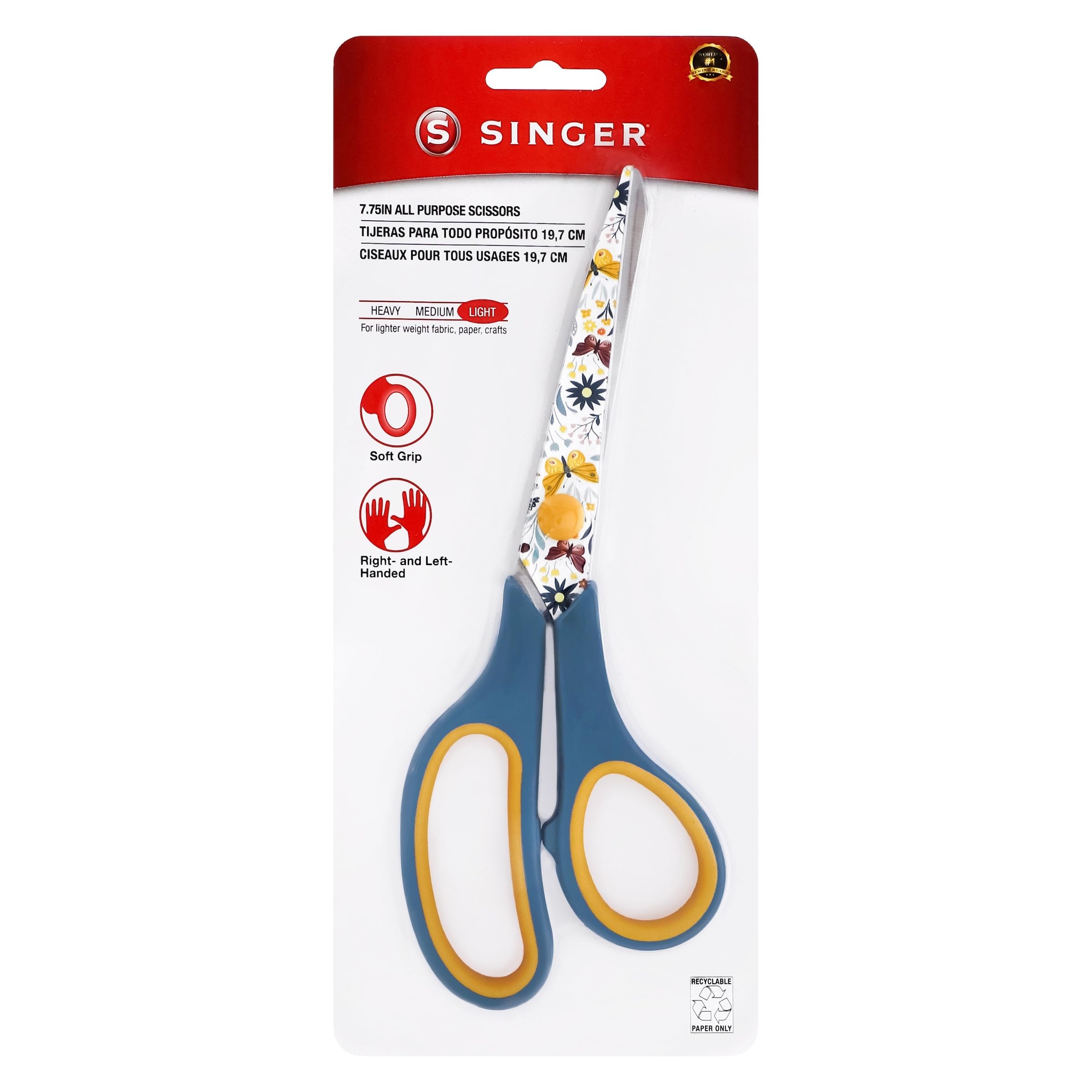 Butterfly All-Purpose Scissors for Crafting & Sewing, 7.75" with Comfort Grip Handles